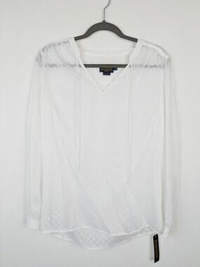 Pendleton Top Swiss Dot Peasant Textured Boho Western Spring Summer White Size S